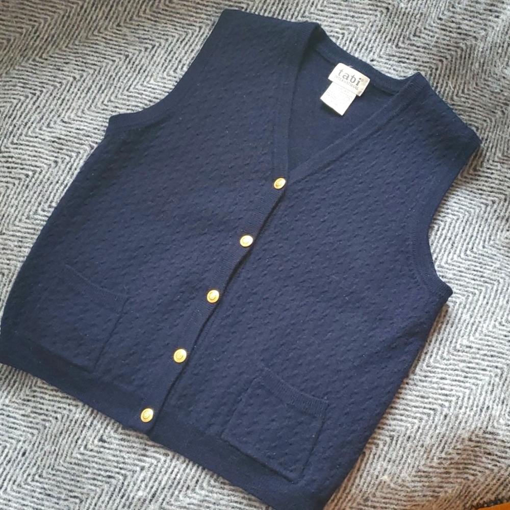 VTG Knitted Navy Blue Vest with Gold Buttons